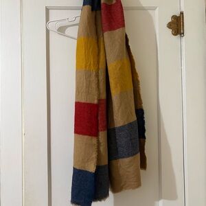 Zara Multicolor Striped Wool-Blend Scarf - Red, Yellow, Navy, Camel